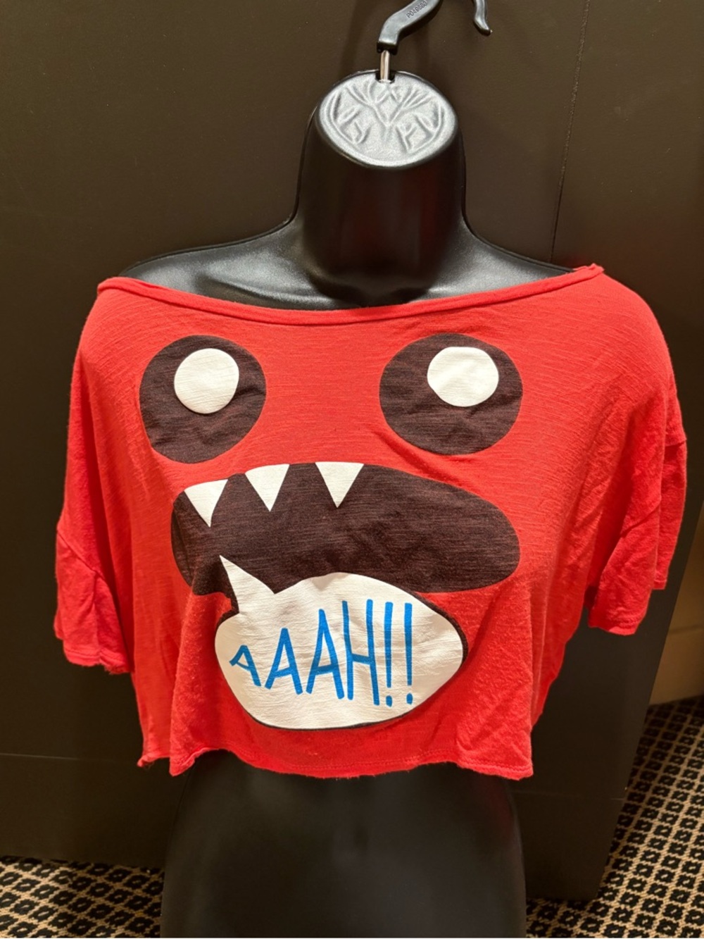 Y2K Red Monster Face Graphic Crop Top Rave Baby Tee